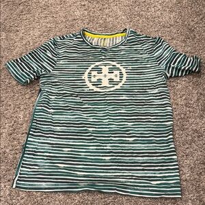 Tory Burch Green and White Striped Short Sleeve Tee